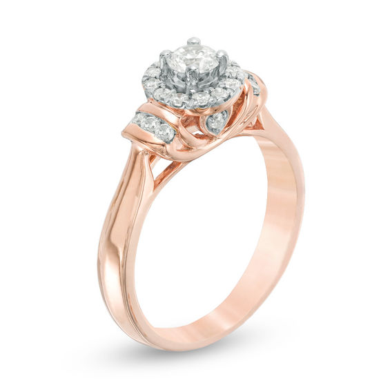 0.45 CT. T.W. Diamond Frame Collar Engagement Ring in 10K Rose Gold