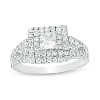 0.95 CT. T.W. Princess-Cut Diamond Double Frame Tri-Sides Engagement Ring in 10K White Gold