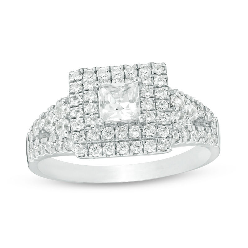 0.95 CT. T.W. Princess-Cut Diamond Double Frame Tri-Sides Engagement Ring in 10K White Gold