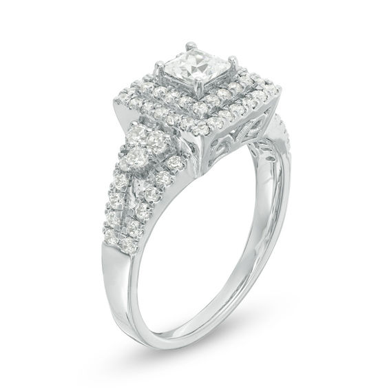 0.95 CT. T.W. Princess-Cut Diamond Double Frame Tri-Sides Engagement Ring in 10K White Gold