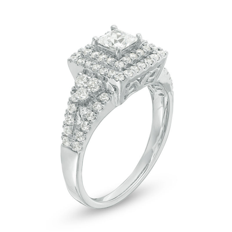 0.95 CT. T.W. Princess-Cut Diamond Double Frame Tri-Sides Engagement Ring in 10K White Gold|Peoples Jewellers