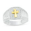 Men's 0.29 CT. T.W. Diamond Cross Signet Ring in 10K Two-Tone Gold