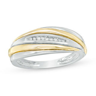 Men's 0.04 CT. T.W. Diamond Nine Stone Slant Wedding Band in 10K Two-Tone Gold