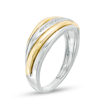 Men's 0.04 CT. T.W. Diamond Nine Stone Slant Wedding Band in 10K Two-Tone Gold