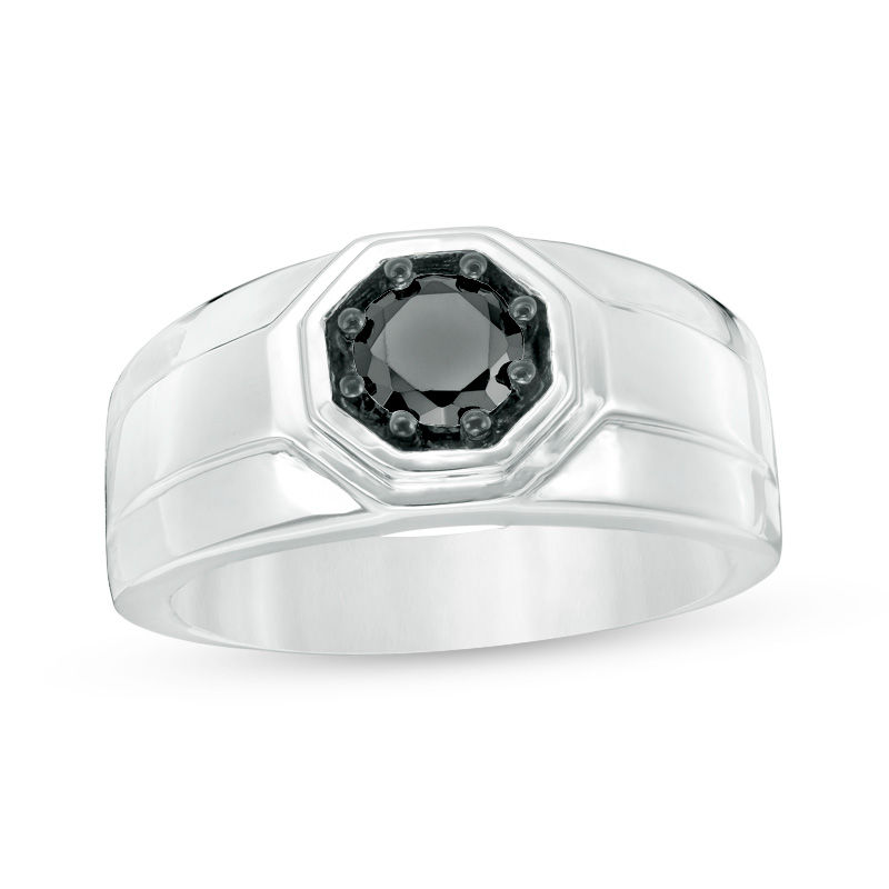 Men's 0.69 CT. Black Diamond Octagon Frame Signet Ring in Sterling Silver|Peoples Jewellers