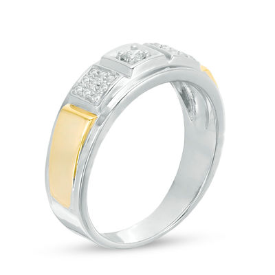 Men's 0.145 CT. T.W. Composite Diamond Three Stone Band in 10K Two-Tone Gold