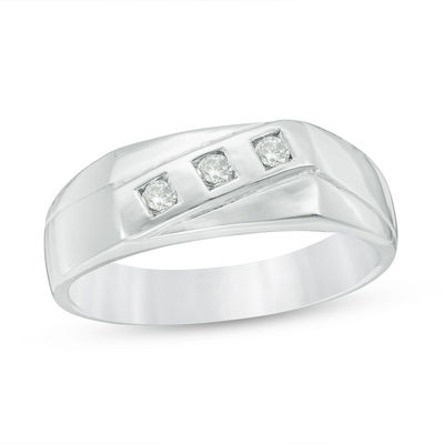 Men's 0.115 CT. T.W. Diamond Three Stone Slant Band in Sterling Silver