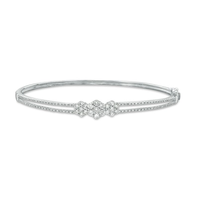 0.95 CT. T.W. Multi-Diamond Three Stone Bangle in 10K White Gold