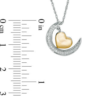 0.067 CT. T.W. Diamond Crescent Moon and Heart Dangle "Love" Message Pendant in Sterling Silver and 10K Gold