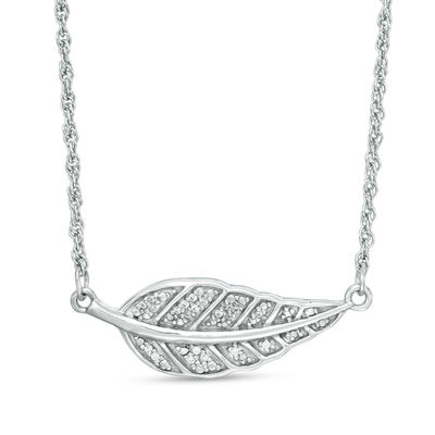 0.04 CT. T.W. Diamond Feather "Be Free" Message Necklace in Sterling Silver - 17"