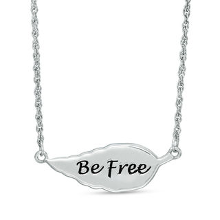 0.04 CT. T.W. Diamond Feather "Be Free" Message Necklace in Sterling Silver - 17"