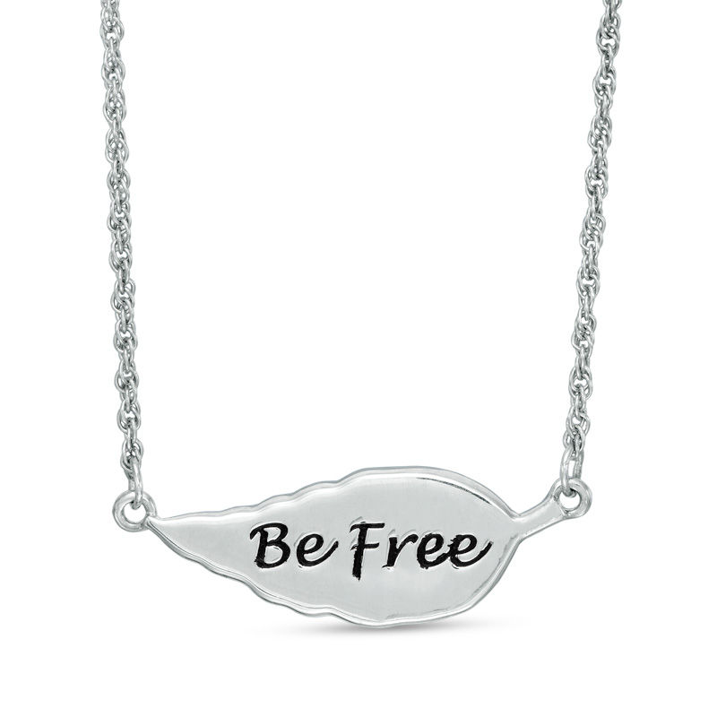 0.04 CT. T.W. Diamond Feather "Be Free" Message Necklace in Sterling Silver - 17"|Peoples Jewellers