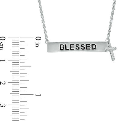 Diamond Accent "BLESSED" Bar and Cross Charm Necklace in Sterling Silver - 17"