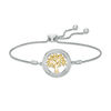 Thumbnail Image 0 of 0.145 CT. T.W. Diamond Family Tree "Strength" Message Bolo Bracelet in Sterling Silver with 14K Gold Plate - 9.5"