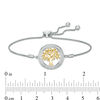 Thumbnail Image 2 of 0.145 CT. T.W. Diamond Family Tree "Strength" Message Bolo Bracelet in Sterling Silver with 14K Gold Plate - 9.5"