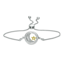 Diamond Accent Moon and Star &quot;Love&quot; Message Bolo Bracelet in Sterling Silver and 10K Gold - 9.5&quot;