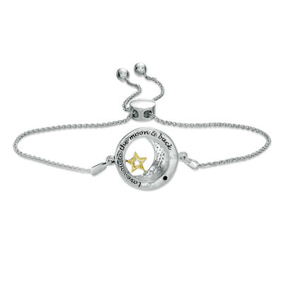 Diamond Accent Moon and Star "Love" Message Bolo Bracelet in Sterling Silver and 10K Gold - 9.5"