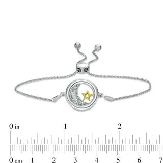 Diamond Accent Moon and Star "Love" Message Bolo Bracelet in Sterling Silver and 10K Gold - 9.5"