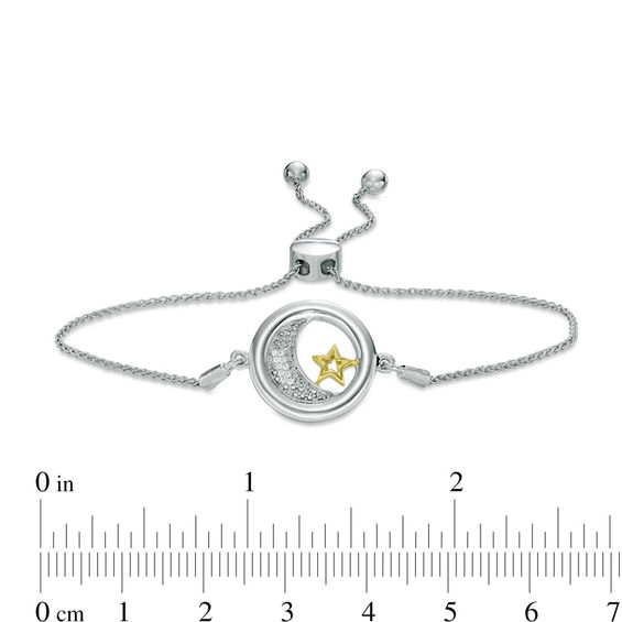 Diamond Accent Moon and Star "Love" Message Bolo Bracelet in Sterling Silver and 10K Gold - 9.5"