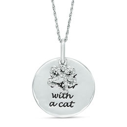 0.04 CT. T.W. Diamond Cat Paw Print &quot;Life is Better&quot; Message Pendant in Sterling Silver