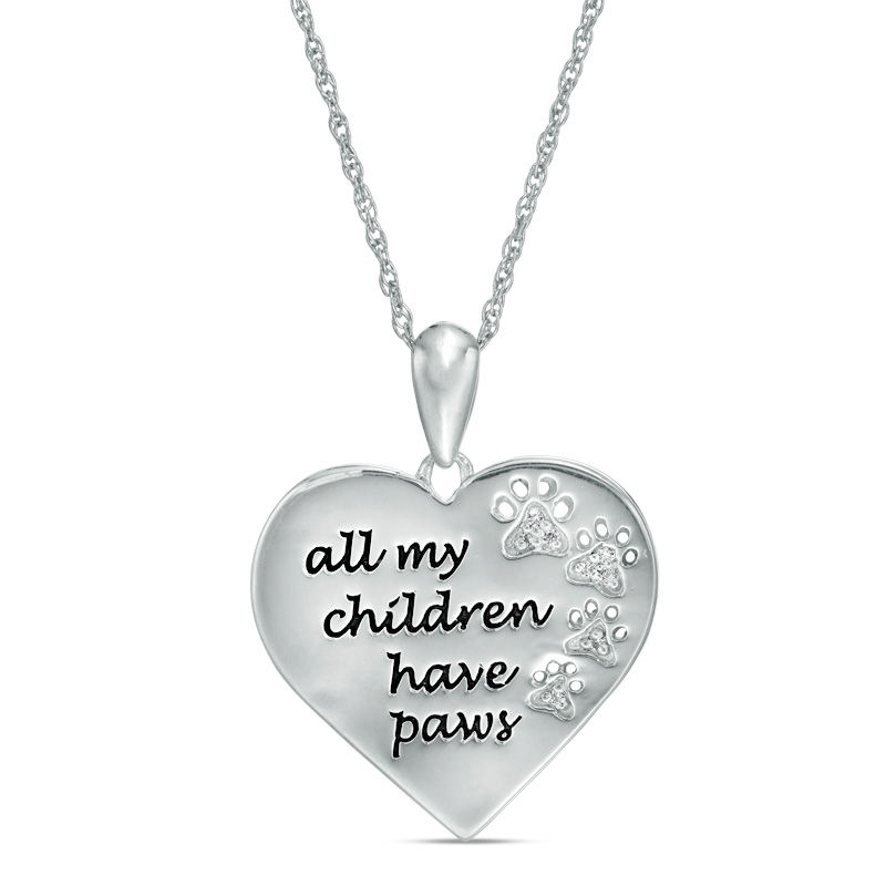 Diamond Accent Heart "Paws" Message Pendant in Sterling Silver|Peoples Jewellers