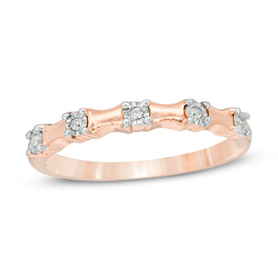 0.04 CT. T.W. Diamond Five Stone Bamboo Anniversary Band in 10K Rose Gold