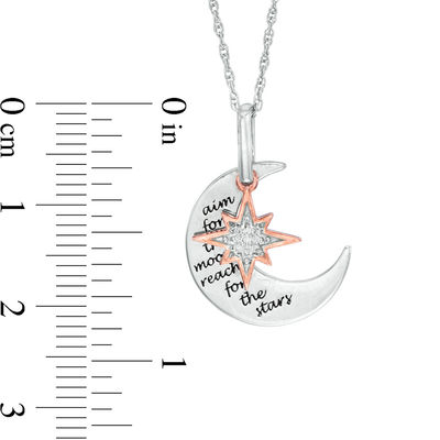 Diamond Accent Crescent Moon and Star Pendant in Sterling Silver and 10K Rose Gold