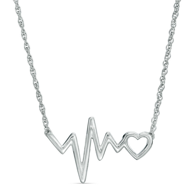 Heart and Heartbeat Necklace in Sterling Silver - 17"|Peoples Jewellers