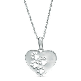 Dog Paw Print Heart Pendant in Sterling Silver