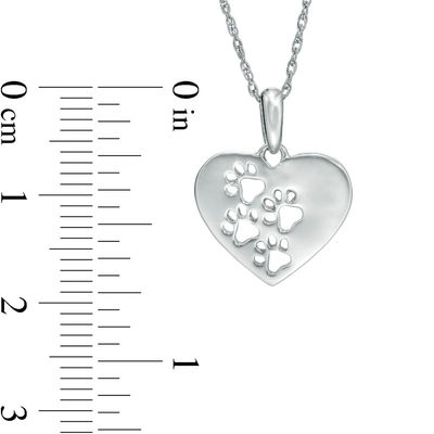 Dog Paw Print Heart Pendant in Sterling Silver