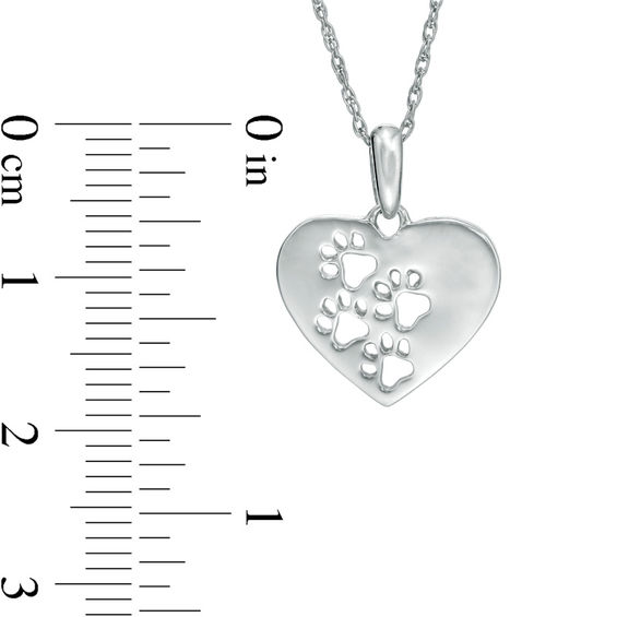 Dog Paw Print Heart Pendant in Sterling Silver