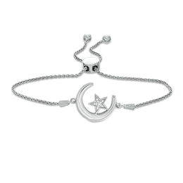 Diamond Accent Crescent Moon and Star Bolo Bracelet in Sterling Silver (1 Line) - 9.5&quot;