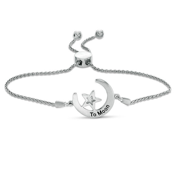 Diamond Accent Crescent Moon and Star Bolo Bracelet in Sterling Silver (1 Line) - 9.5"