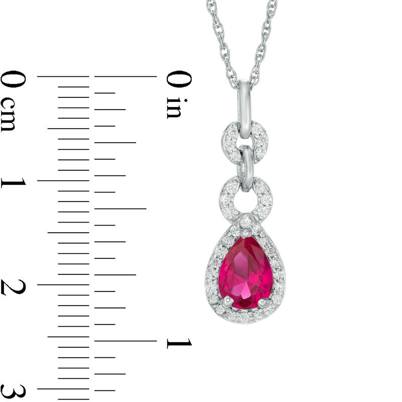 Pear-Shaped Lab-Created Ruby and 0.11 CT. T.W. Diamond Beaded Double Drop Pendant in Sterling Silver|Peoples Jewellers