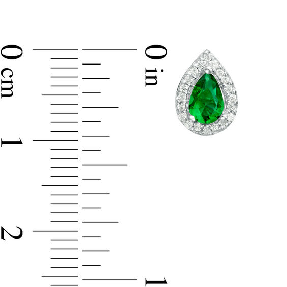 Pear-Shaped Lab-Created Emerald and 0.148 CT. T.W. Diamond Frame Stud Earrings in 10K White, Yellow or Rose Gold