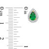 Thumbnail Image 4 of Pear-Shaped Lab-Created Emerald and 0.148 CT. T.W. Diamond Frame Stud Earrings in 10K White, Yellow or Rose Gold