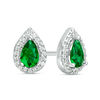 Thumbnail Image 0 of Pear-Shaped Lab-Created Emerald and 0.148 CT. T.W. Diamond Frame Stud Earrings in 10K White Gold