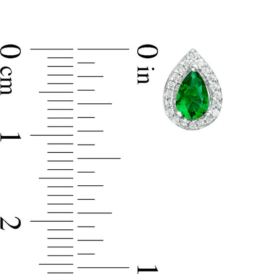 Pear-Shaped Lab-Created Emerald and 0.148 CT. T.W. Diamond Frame Stud Earrings in 10K White Gold