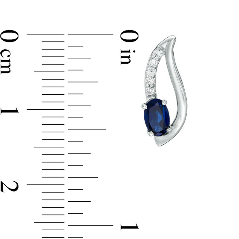 Oval Lab-Created Blue Sapphire and 0.085 CT. T.W. Diamond Split Swirl Drop Earrings in Sterling Silver|Peoples Jewellers