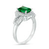 Emerald-Cut Lab-Created Emerald and 0.23 CT. T.W. Diamond Frame Open Shank Ring in 10K White Gold