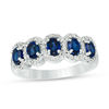 Oval Lab-Created Blue Sapphire and 0.29 CT. T.W. Diamond Frame Five Stone Ring in 10K White Gold