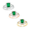 Emerald-Cut Lab-Created Emerald and 0.23 CT. T.W. Diamond Frame Open Shank Ring in 10K White, Yellow or Rose Gold