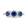 Thumbnail Image 3 of Lab-Created Blue Sapphire and 0.23 CT. T.W. Diamond Frame Three Stone Ring in 10K White Gold