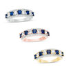 Princess-Cut Lab-Created Blue and White Sapphire with 0.23 CT. T.W. Diamond Ring in 10K White, Yellow or Rose Gold