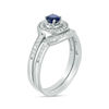 Thumbnail Image 1 of 4.0mm Lab-Created Blue Sapphire and 0.23 CT. T.W. Diamond Frame Bridal Set in 10K White Gold