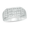 Men's 0.75 CT. T.W. Diamond Triple Row Collar Ring in 10K White Gold