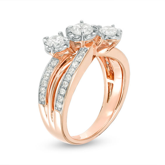 1.00 CT. T.W. Diamond Past Present Future® Slant Bypass Engagement Ring in 10K Rose Gold