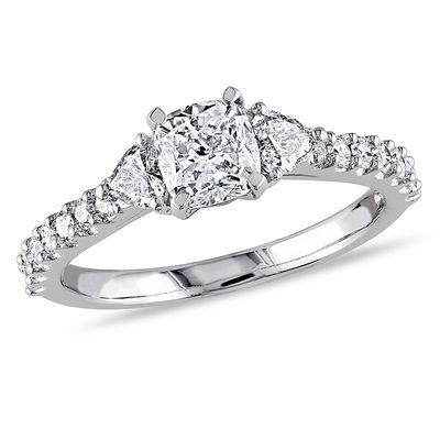 1.24 CT. T.W. Cushion-Cut Diamond Three Stone Engagement Ring in 14K White Gold