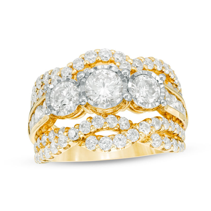 2.95 CT. T.W. Diamond Past Present Future® Twist Engagement Ring in 14K Gold|Peoples Jewellers