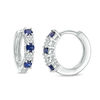 Thumbnail Image 0 of Blue Sapphire and 0.08 CT. T.W. Composite Diamond Alternating Hoop Earrings in 10K White Gold